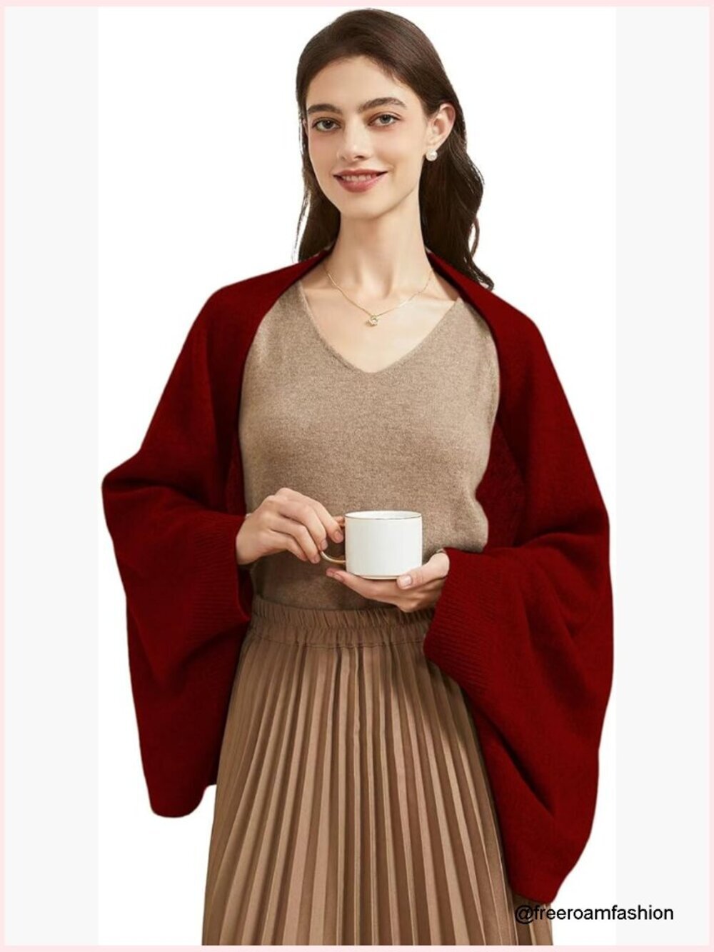 Lightweight Wool Shawl Wrap with Sleeves Open Front Poncho Cape